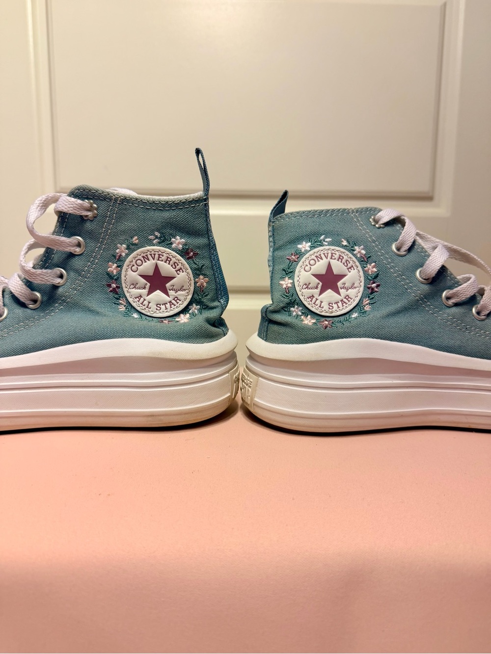 High Top Converse Kids' Teal All Star Move w/ Embroidered Flowers